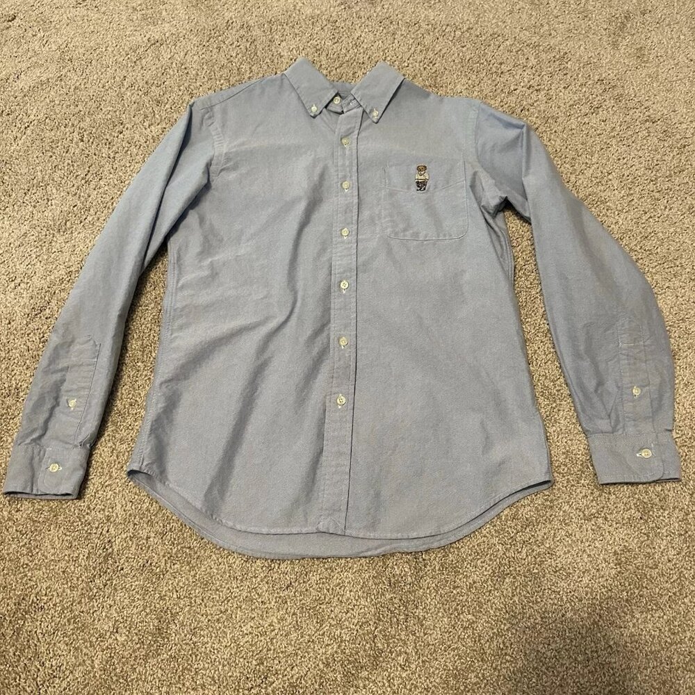 Ralph Lauren Polo Teddy Bear Blue Long Sleeve Button Down Dress Shirt Men Size S